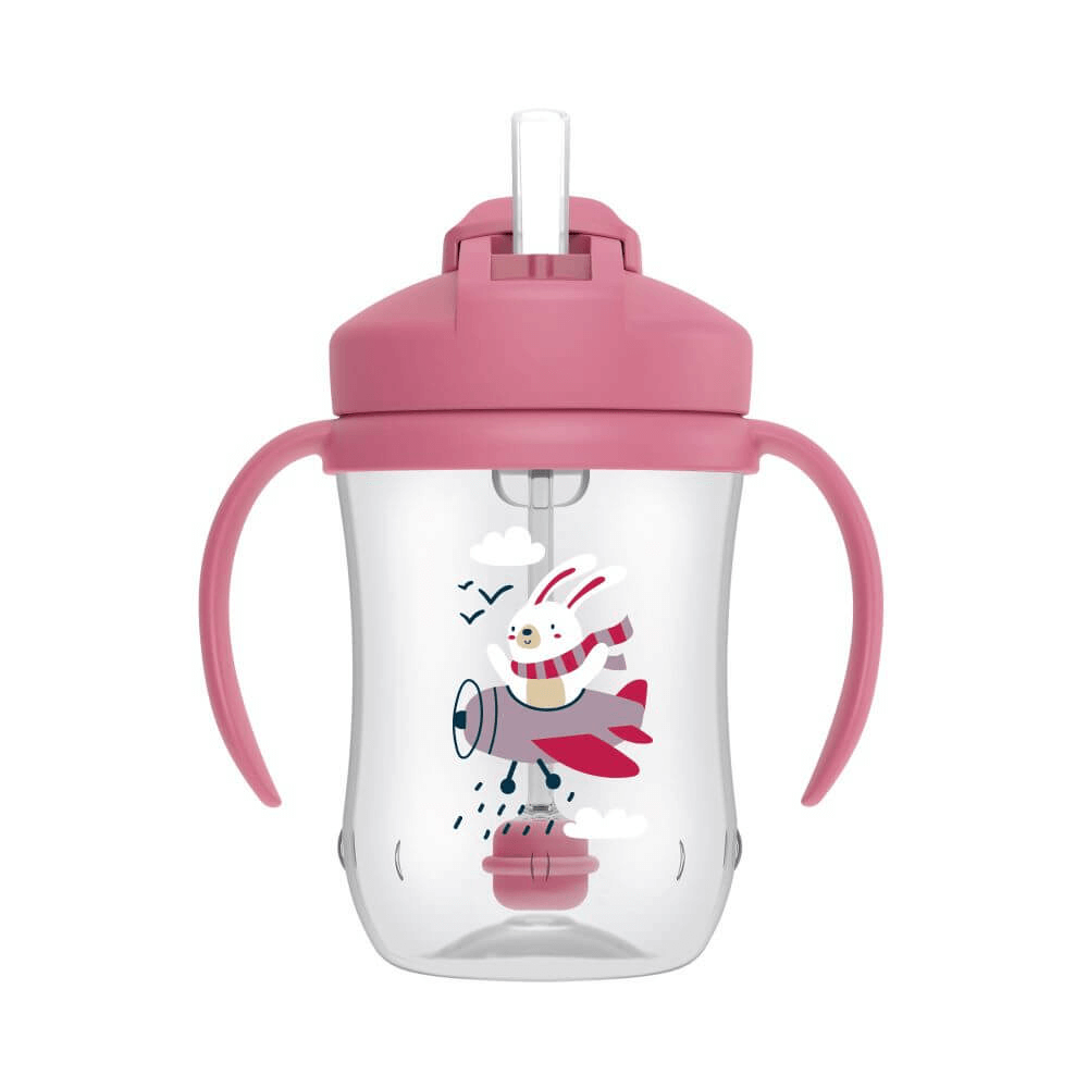 Dr. Brown’s 9 oz/270 mL Baby’s First Straw Cup with Handles Pink Bunny (6m+) 1-Pack
