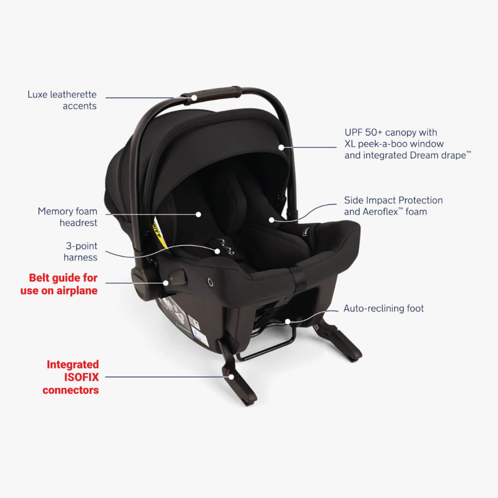 Nuna Pipa Urbn Ultra Lightweight Infant Car Seat|TUV Aircraft Certified|Baseless Install with Build in ISOFIX|0-18 Months|Upto 13Kg - Caviar