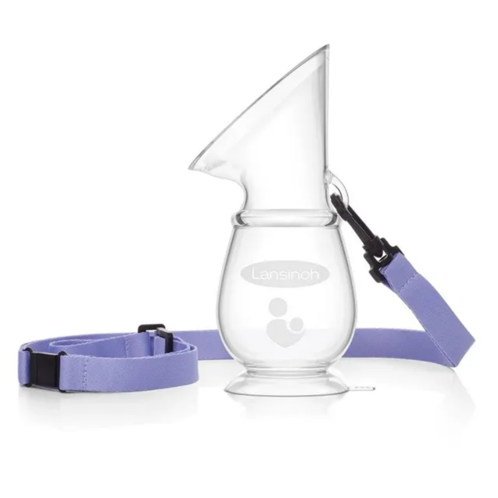 Lansinoh Silicone Manual Breast Pump - Hands-Free Suction, Fits Securely On All Shapes & Size, Helps To Collect Milk On One Side While Breast Feeding On The Other, Milk Collector With Lid & Neck Strap