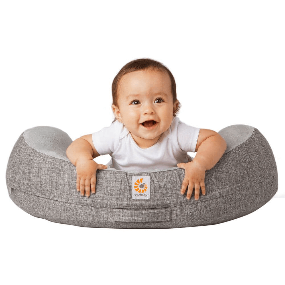 Ergobaby Natural Curve Nursing Pillow – Ergonomic Breastfeeding Pillow with Adjustable Stay-Put Strap, Firm Support to Reduce Back Strain & Baby Rolling, Soft Removable Cotton Cover, Suitable for All Stages, Grey