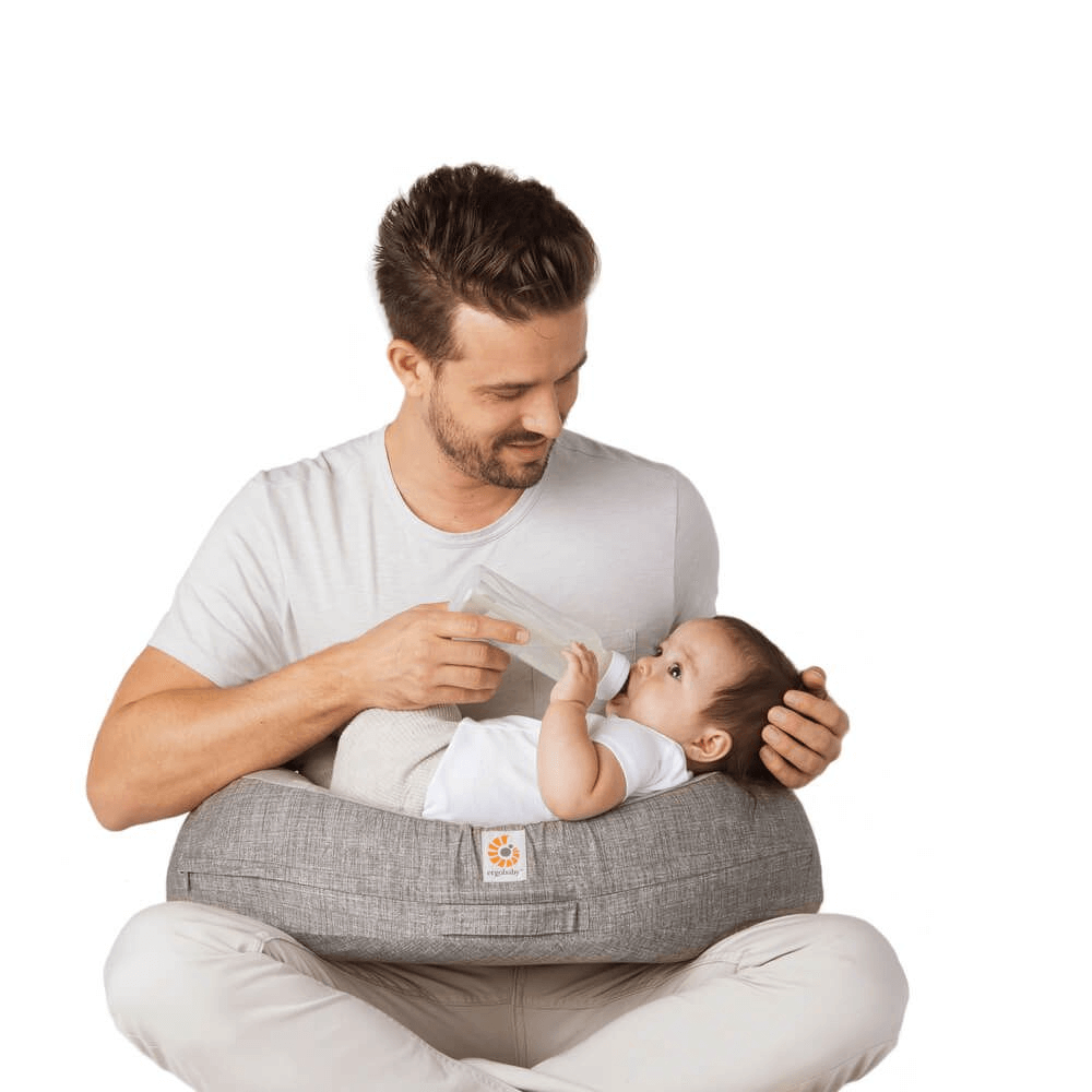 Ergobaby Natural Curve Nursing Pillow – Ergonomic Breastfeeding Pillow with Adjustable Stay-Put Strap, Firm Support to Reduce Back Strain & Baby Rolling, Soft Removable Cotton Cover, Suitable for All Stages, Grey